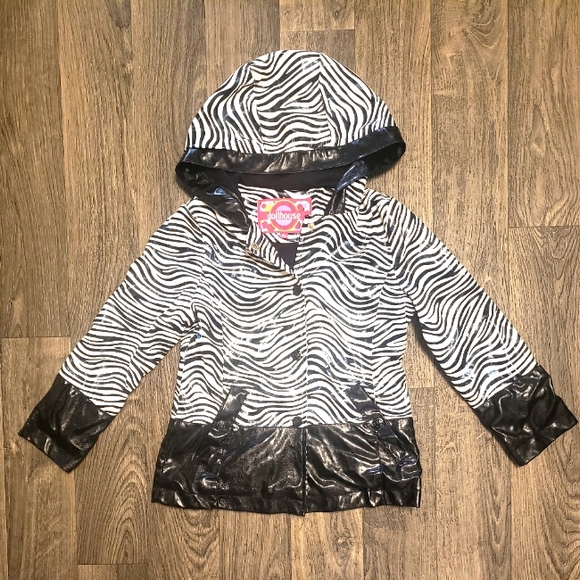 DOLLHOUSE | GIRLS SORING ZEBRA PRINT SPRING RAINCOAT w HOOD & POCKETS | SIZE 6x - Picture 1 of 7